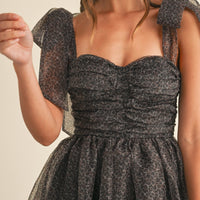 Leopard Print Tie Shoulder Organza Maxi Dress