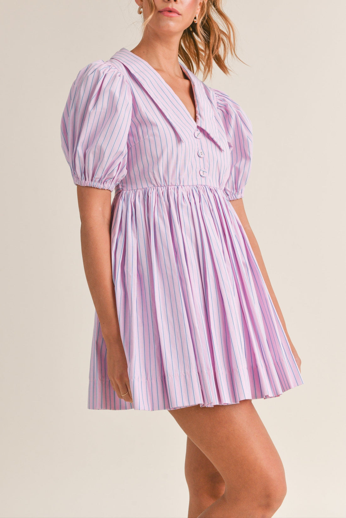 Pinstripe Collared Babydoll Dress