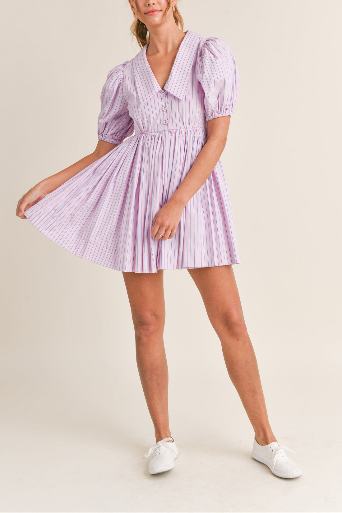 Pinstripe Collared Babydoll Dress
