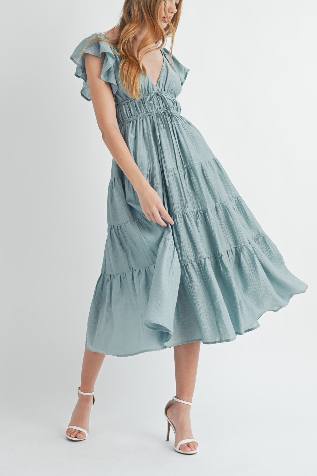 Ruffle Sleeve Summer Midi Dress