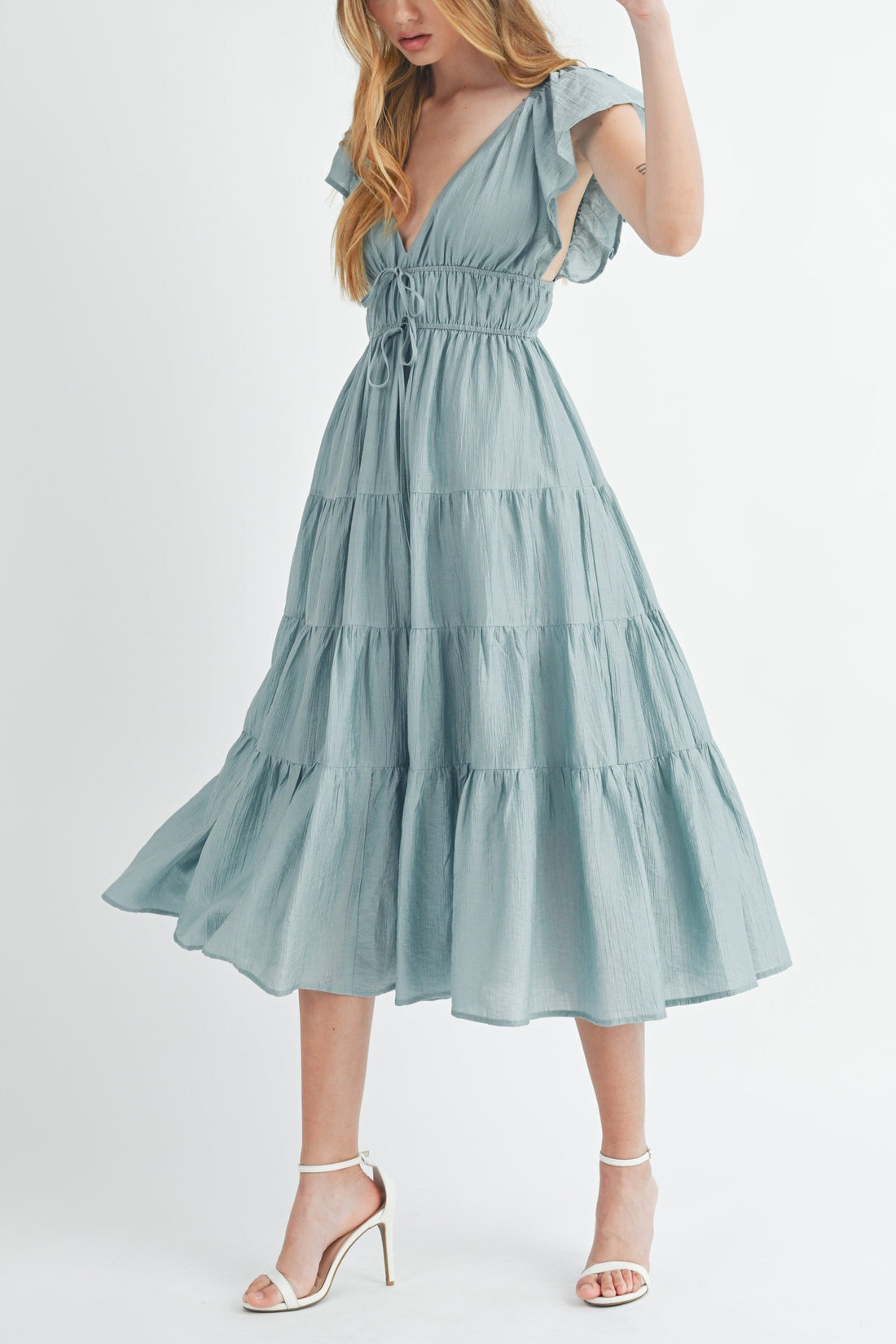 Ruffle Sleeve Summer Midi Dress