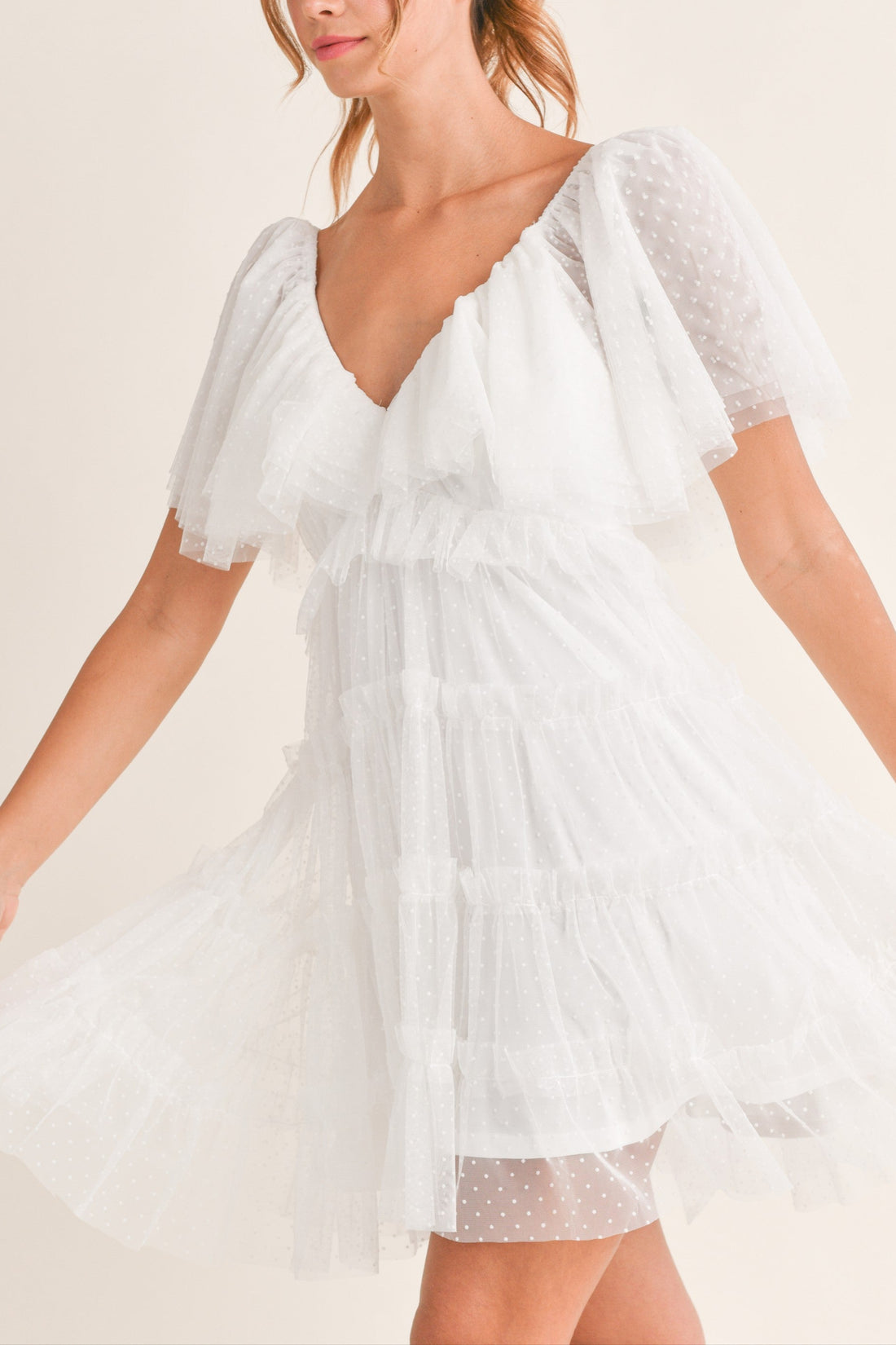 Flutter Sleeve Ruffle Mini Dress