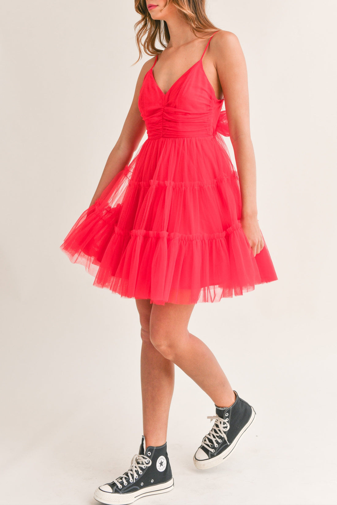 Tulle Mesh Bow Back Mini Dress