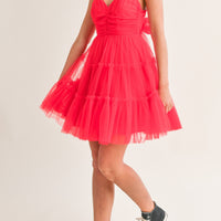 Tulle Mesh Bow Back Mini Dress