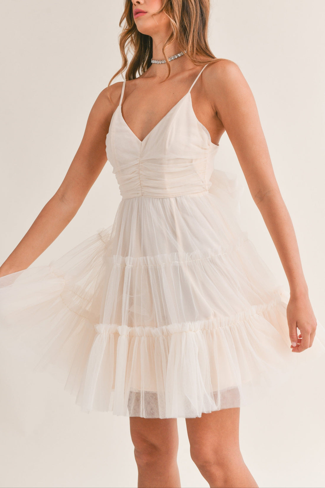 Tulle Mesh Bow Back Mini Dress