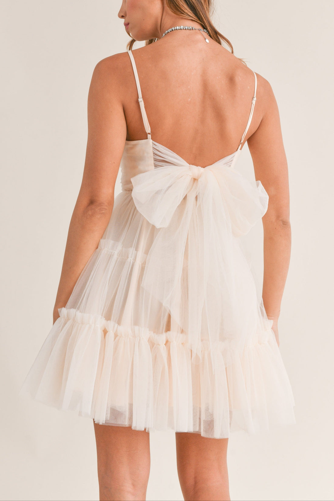 Tulle Mesh Bow Back Mini Dress