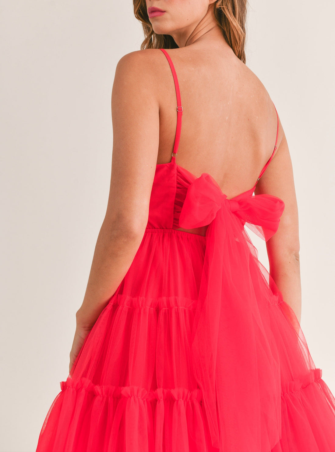 Tulle Mesh Bow Back Mini Dress