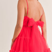 Tulle Mesh Bow Back Mini Dress