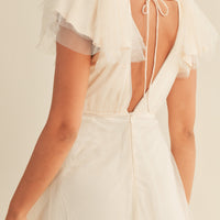 Tulle V neck Ruffle Sleeve Midi Dress