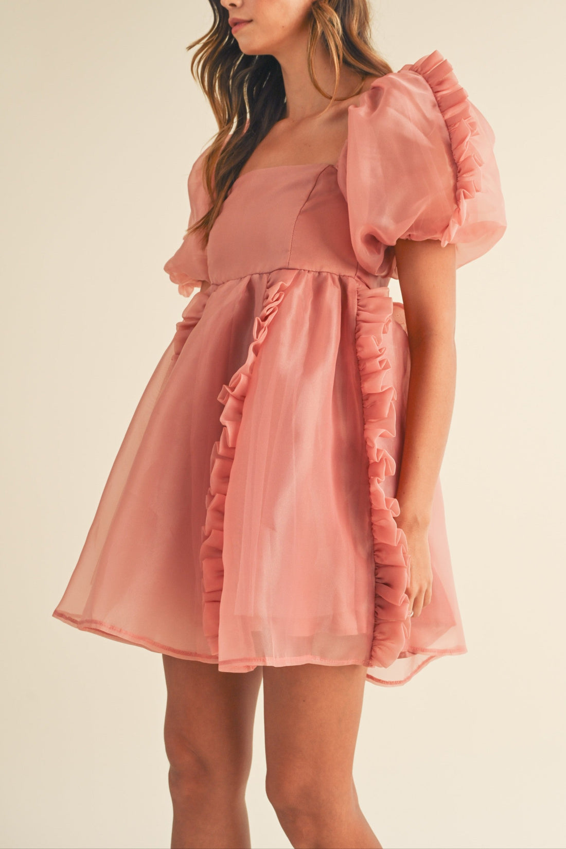 Organza Ruffle Mini Babydoll Dress