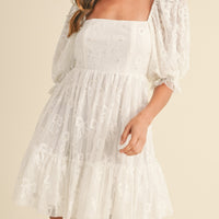 Jacquard Bow & Pearl Detail Mesh Dress