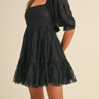 Jacquard Bow & Pearl Detail Mesh Dress