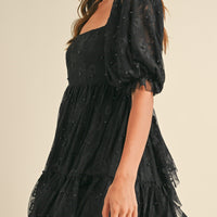 Jacquard Bow & Pearl Detail Mesh Dress