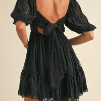 Jacquard Bow & Pearl Detail Mesh Dress