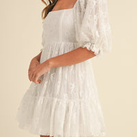 Jacquard Bow & Pearl Detail Mesh Dress