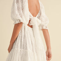 Jacquard Bow & Pearl Detail Mesh Dress