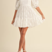 Jacquard Bow & Pearl Detail Mesh Dress