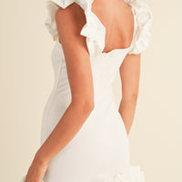 White Ruffle Detail Mini Bodycon Dress