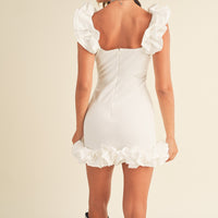 White Ruffle Detail Mini Bodycon Dress