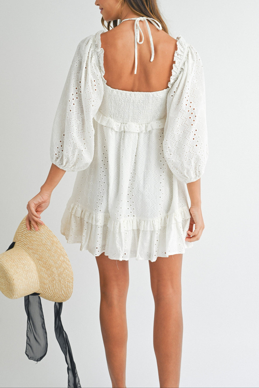 White Eyelet Lace Midi Dress
