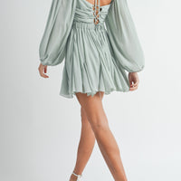 Back Lace Up Ruffle Mini Dress