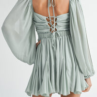 Back Lace Up Ruffle Mini Dress