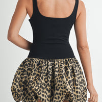 Leopard Scoop Neck Balloon Mini Dress