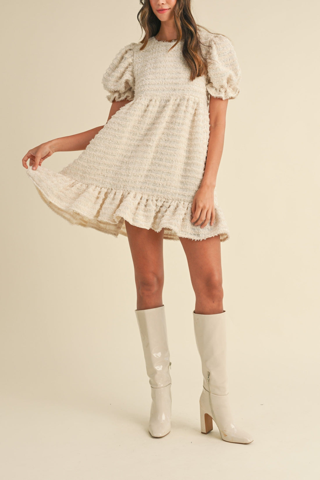 Soft Frayed Textured Babydoll Mini Dress