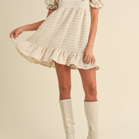 Soft Frayed Textured Babydoll Mini Dress