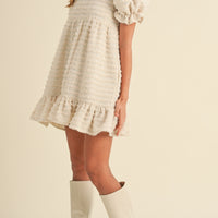 Soft Frayed Textured Babydoll Mini Dress