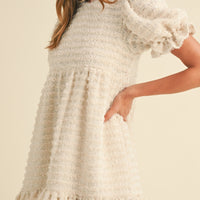 Soft Frayed Textured Babydoll Mini Dress
