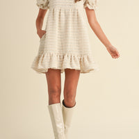 Soft Frayed Textured Babydoll Mini Dress