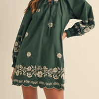 Embroidered Long Sleeves Shift Mini Dress