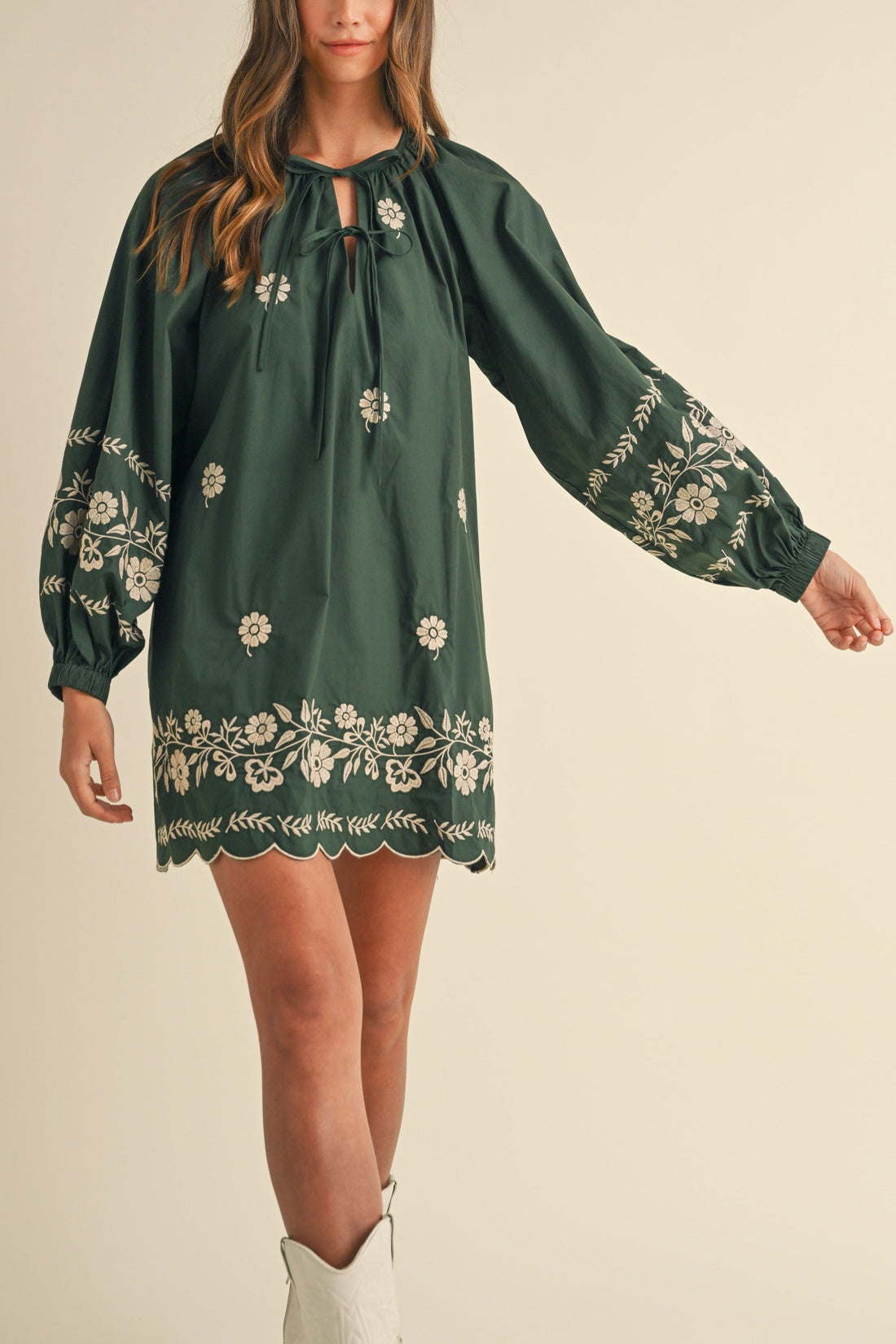 Embroidered Long Sleeves Shift Mini Dress