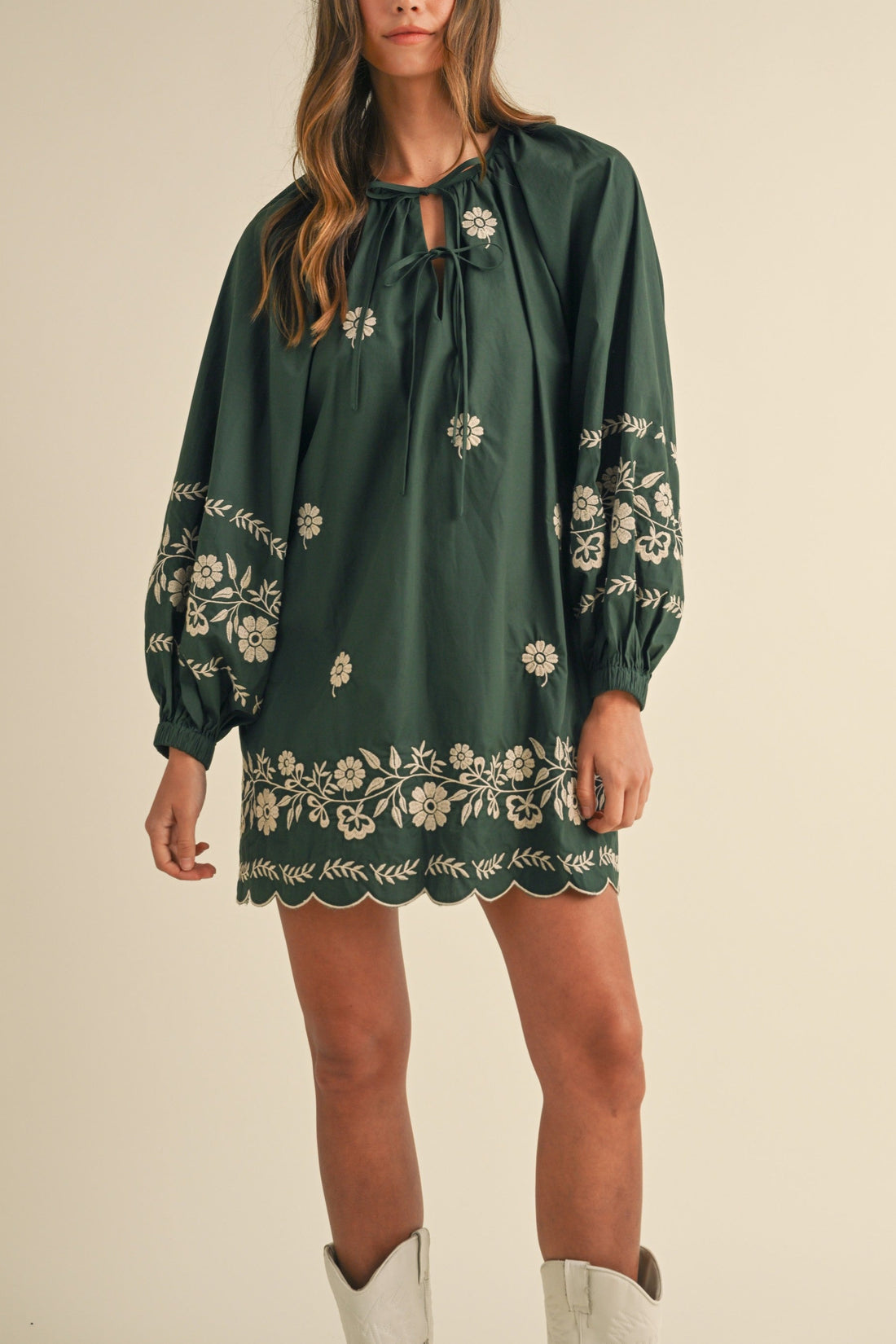 Embroidered Long Sleeves Shift Mini Dress