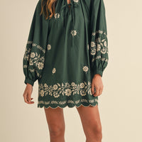 Embroidered Long Sleeves Shift Mini Dress