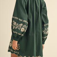 Embroidered Long Sleeves Shift Mini Dress