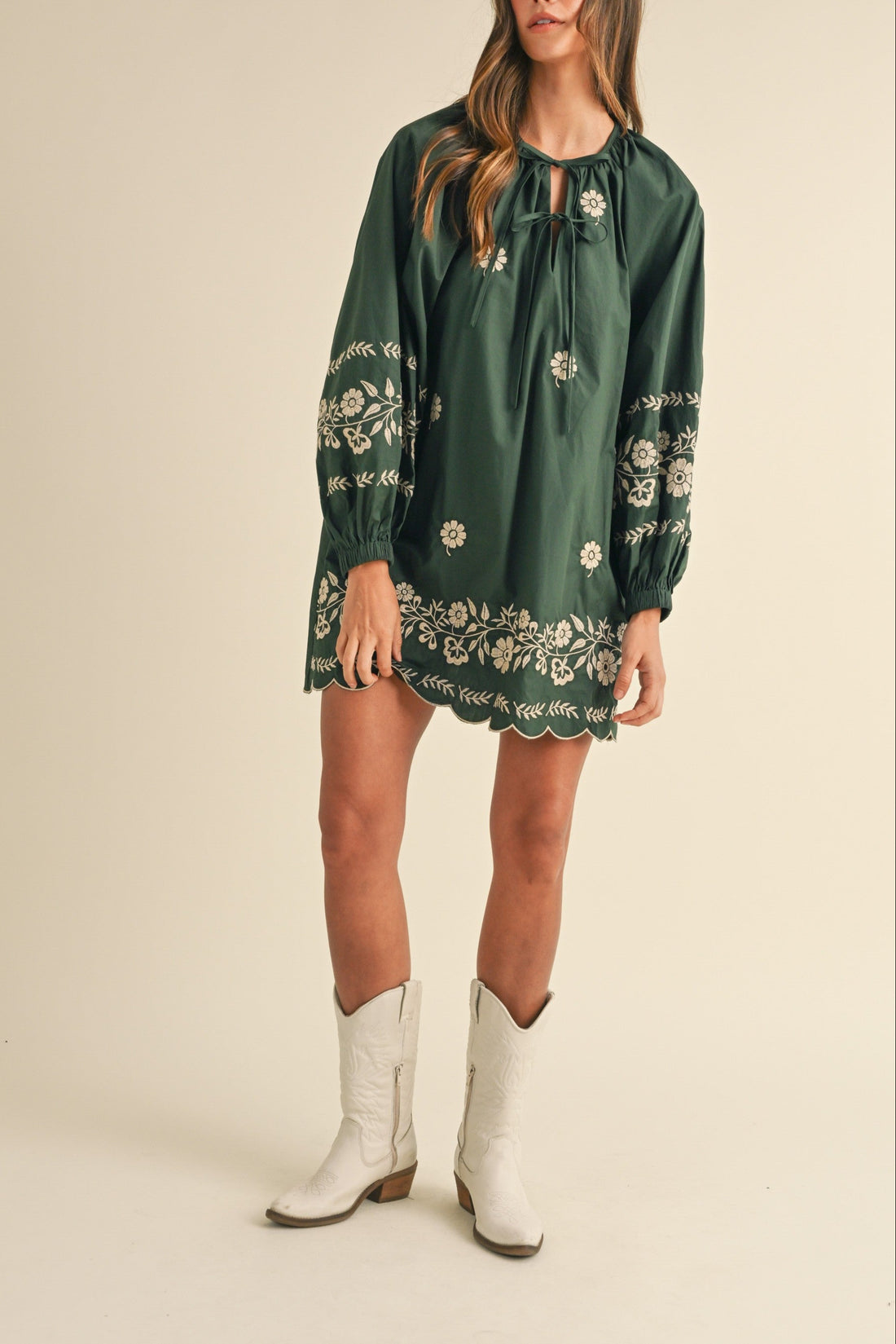 Embroidered Long Sleeves Shift Mini Dress