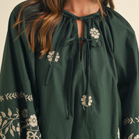 Embroidered Long Sleeves Shift Mini Dress