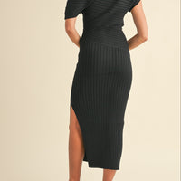 One Shoulder Ribbed Knit Midi Dress