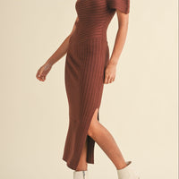 One Shoulder Ribbed Knit Midi Dress