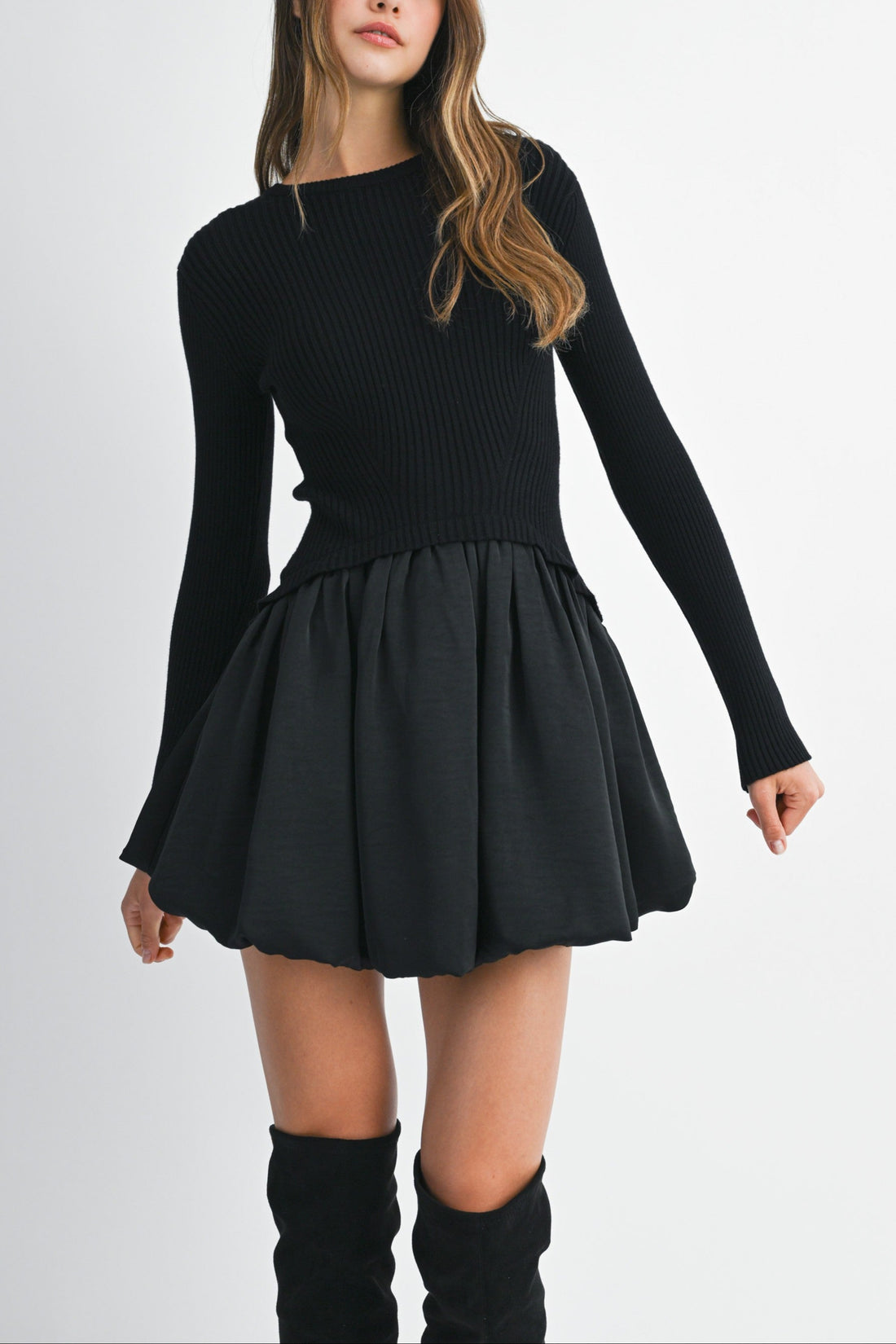 Knit Sweater with Bubble Mini Skirt Dress