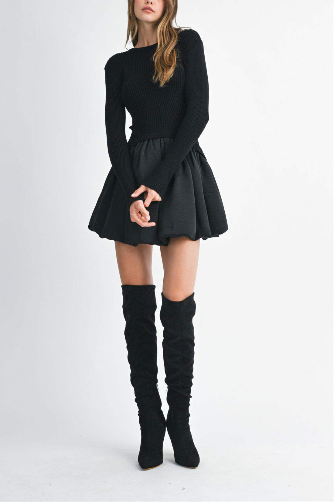 Knit Sweater with Bubble Mini Skirt Dress