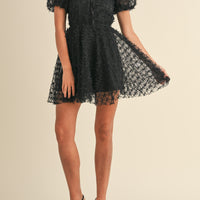 Textured Mesh Puff Sleeve Babydoll Dress