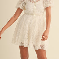Textured Mesh Puff Sleeve Babydoll Dress
