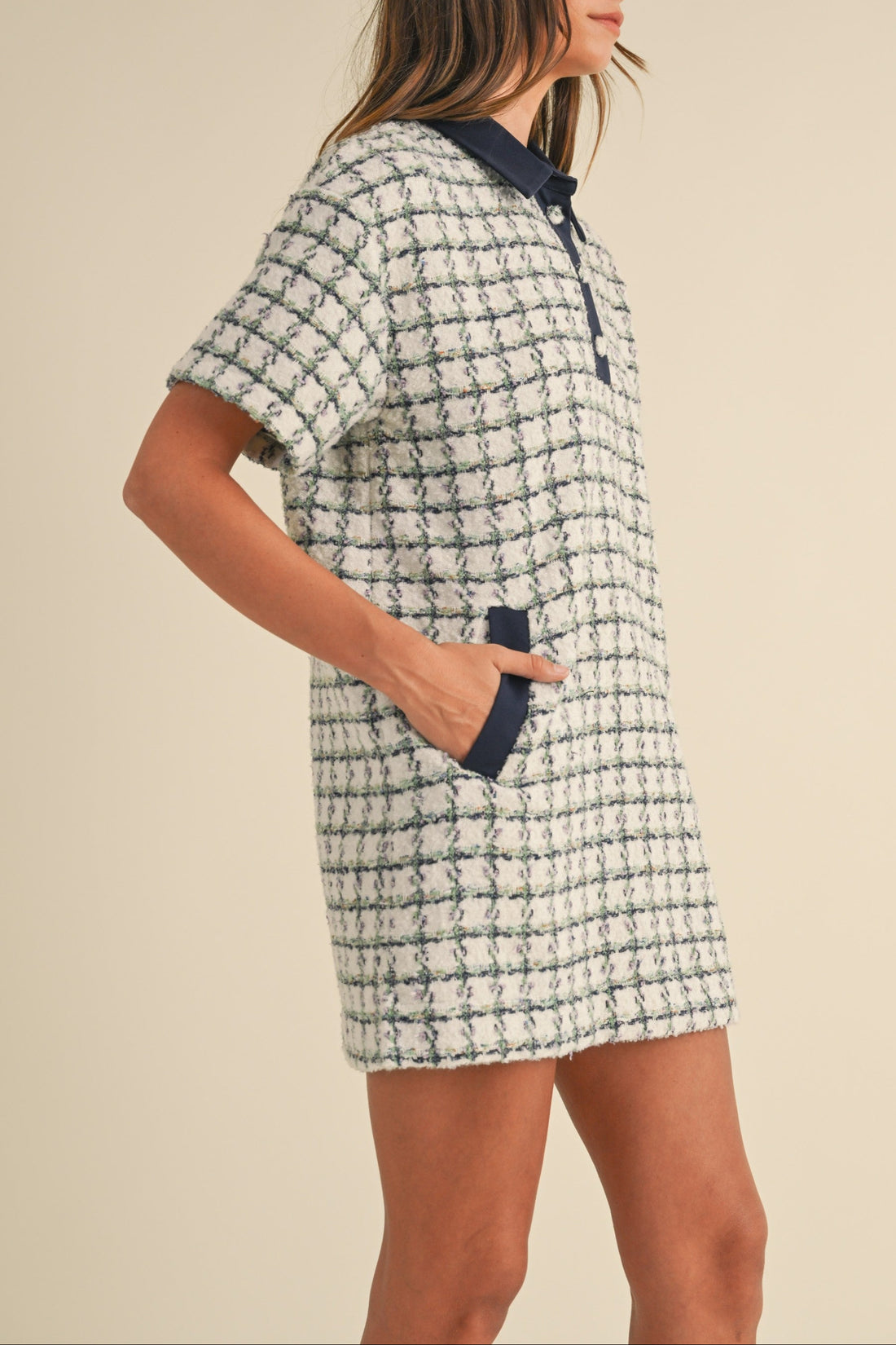 Collared Plaid Tweed Mini Dress