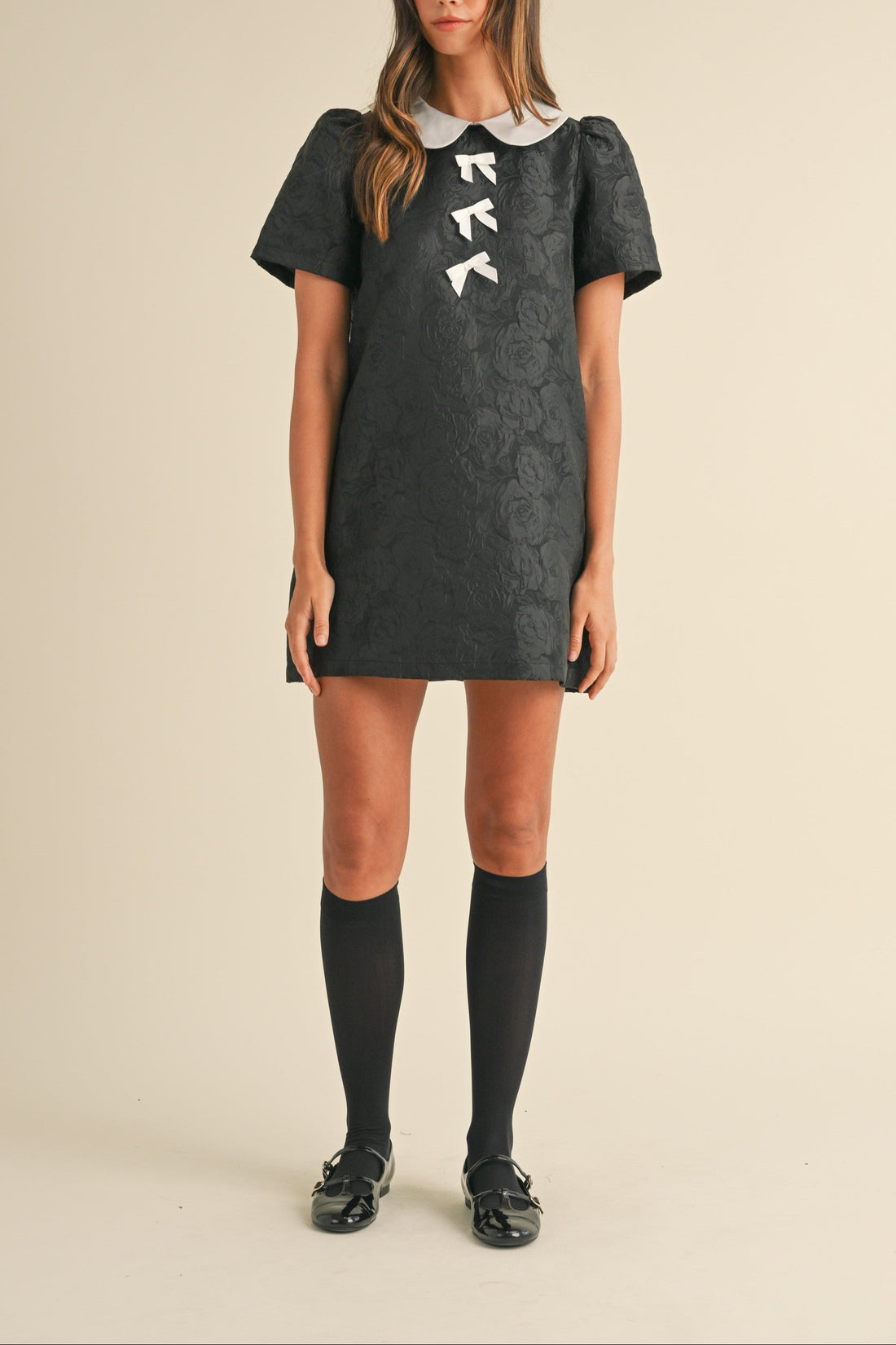 Floral Jacquard Peter Pan Collared Mini Dress