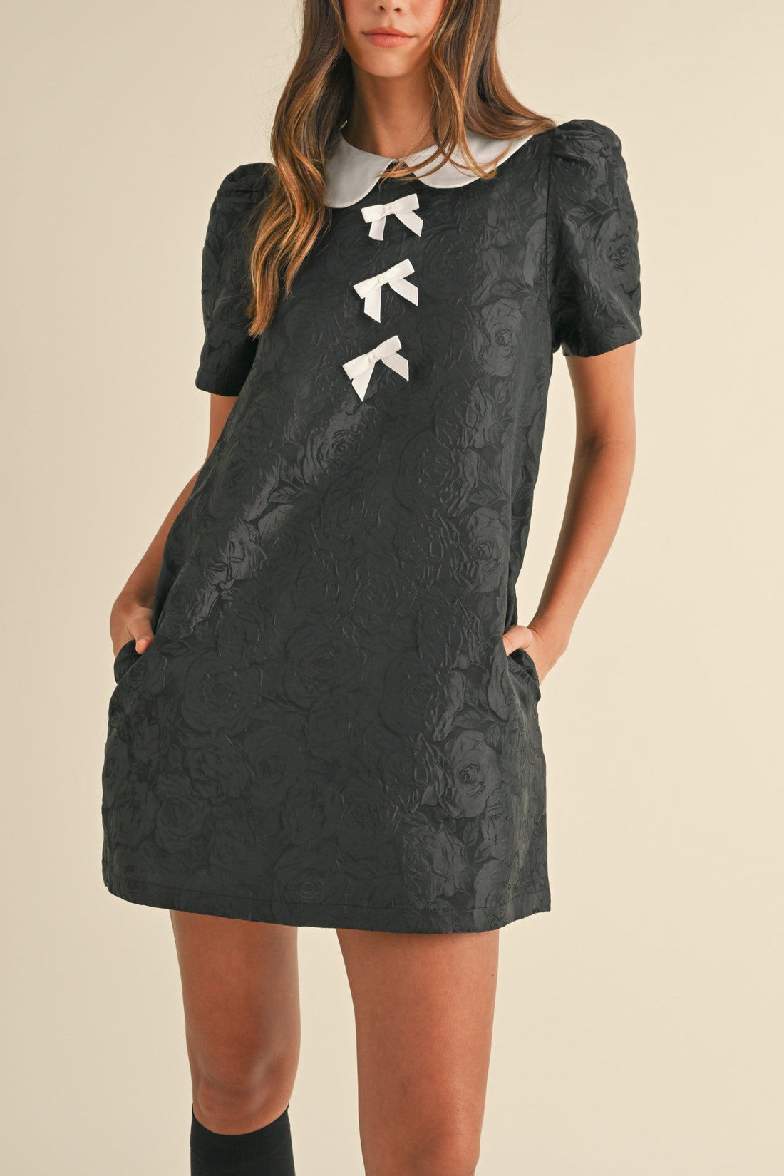 Floral Jacquard Peter Pan Collared Mini Dress