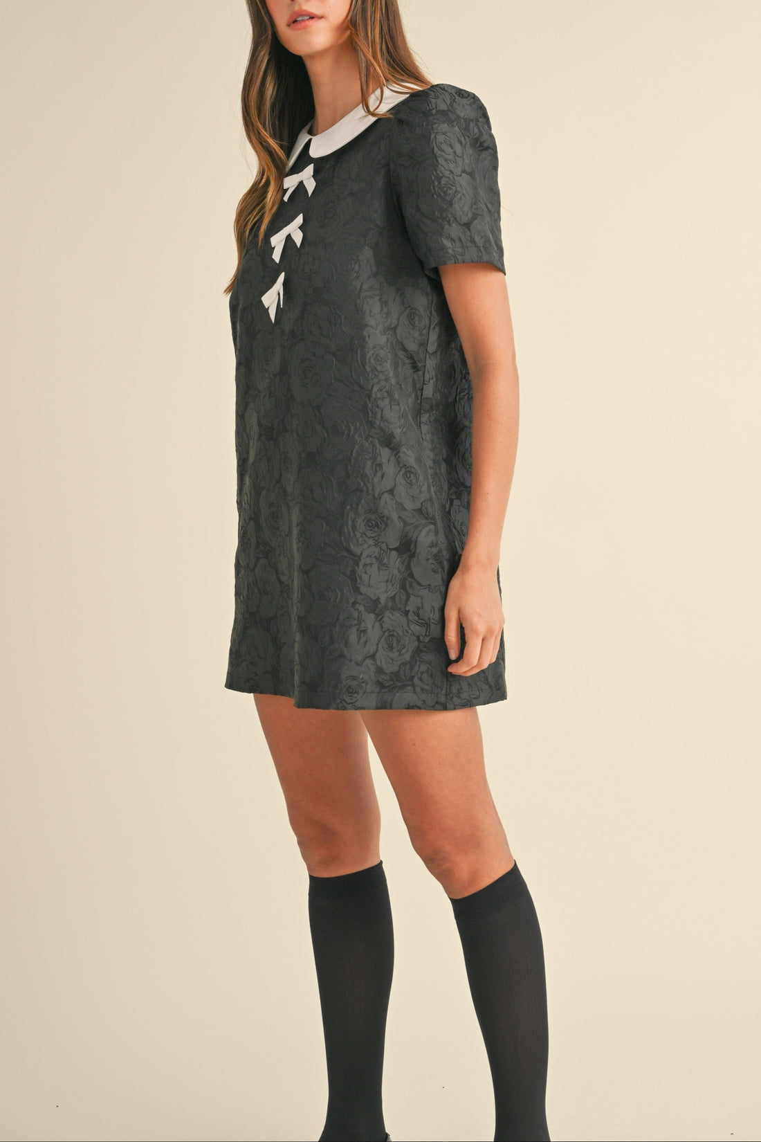 Floral Jacquard Peter Pan Collared Mini Dress