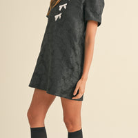 Floral Jacquard Peter Pan Collared Mini Dress